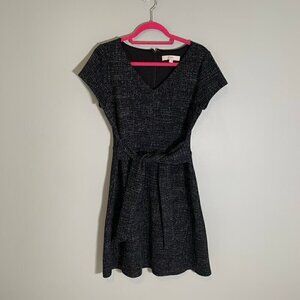 LOFT gray speckled tie detail short sleeve knee length stretch dress with pocket